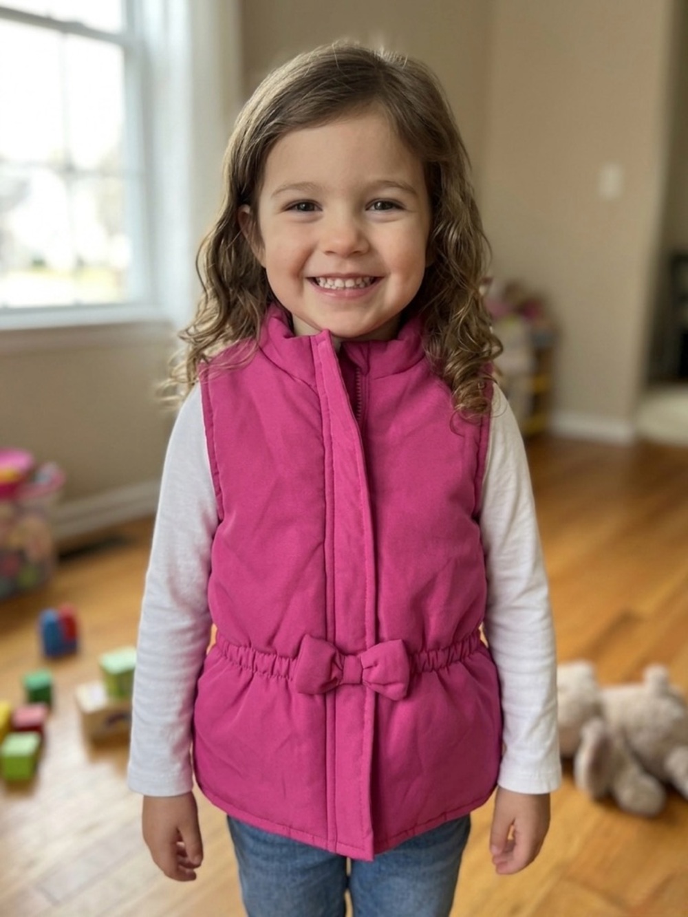 Toughskins Toddler Girl Pink Puffer Vest with Bow - Size 3T